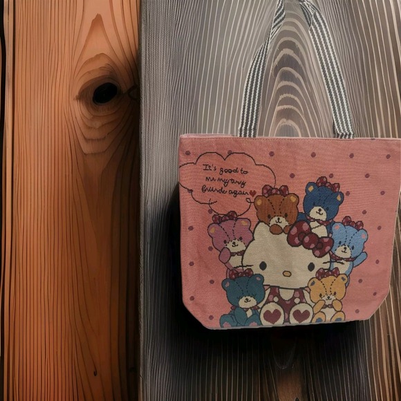 Hello Kitty Other - Hello Kitty/Teddy Bear Friend Cute Canvas Bag 2024 New Shoulder Large Bag